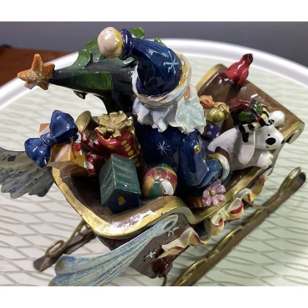 Santa's Red Sleigh Figurine‎ W/Wings-Dog/Cardinal/Presents/Christmas Tree EUC